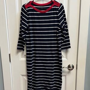 Talbots Navy and White Striped Midi Dress